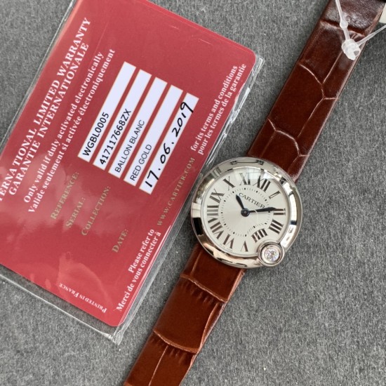 Cartier-Ballon Blanc Ladies 30mm Black SS/LE Silver Dial V6F Quartz