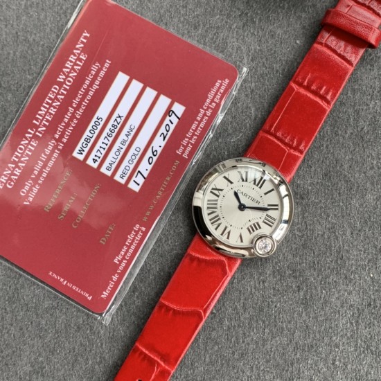 Cartier-Ballon Blanc Ladies 30mm Black SS/LE Silver Dial V6F Quartz