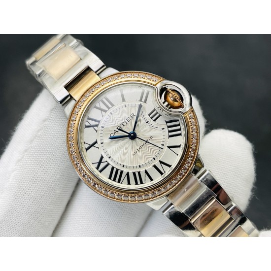 Cartier-Ballon Bleu De Cartier 36mm YG/YG Wht/Dia V9F NH05
