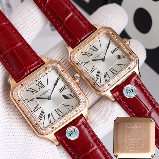 Cartier-Santos Dumont Red Dia RG/LE Silver Dial AF Quartz