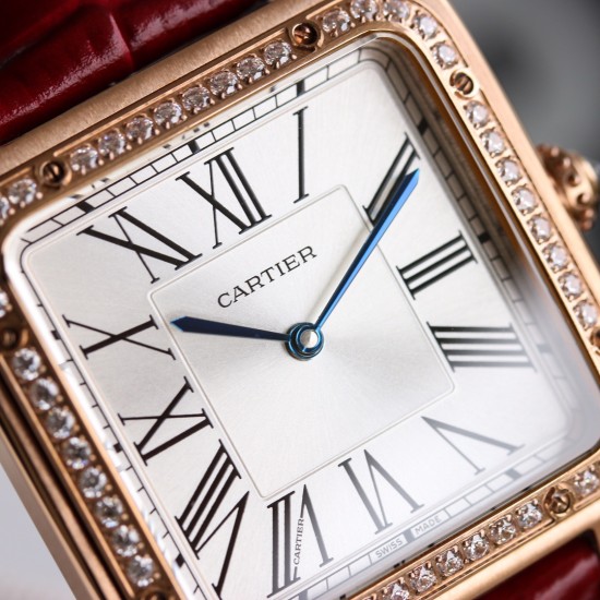 Cartier-Santos Dumont Red Dia RG/LE Silver Dial AF Quartz