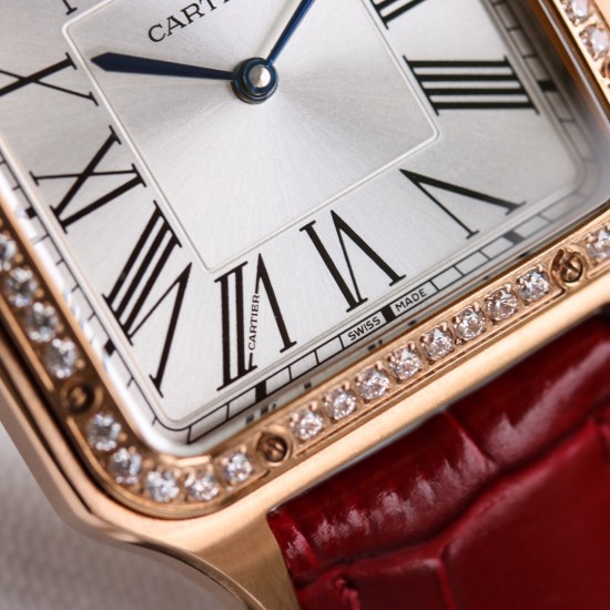Cartier-Santos Dumont Red Dia RG/LE Silver Dial AF Quartz