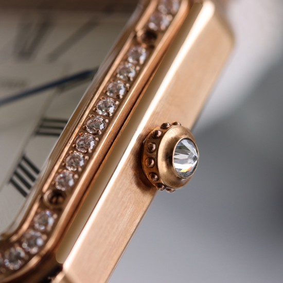 Cartier-Santos Dumont Red Dia RG/LE Silver Dial AF Quartz