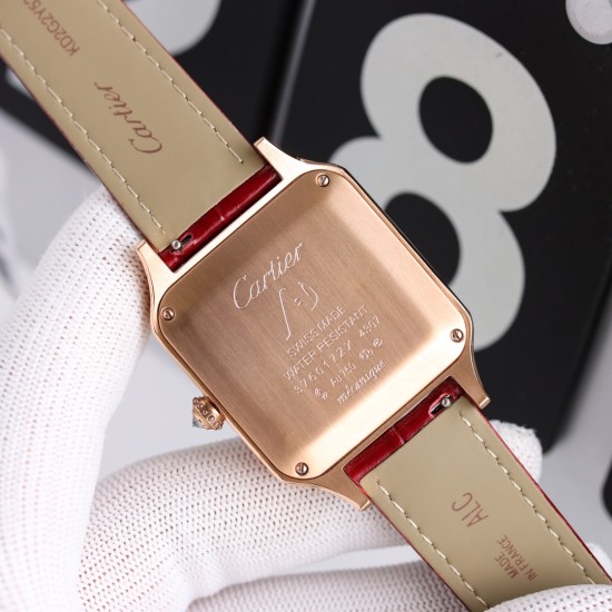 Cartier-Santos Dumont Red Dia RG/LE Silver Dial AF Quartz