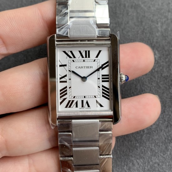 Cartier-Tank Must Small White Dial On SS Bracelet K11F Quartz