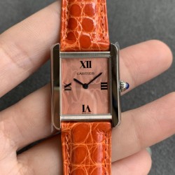 Cartier-Tank Must Small Pink Patterned dial On Brown Leather Strap K11F Quartz