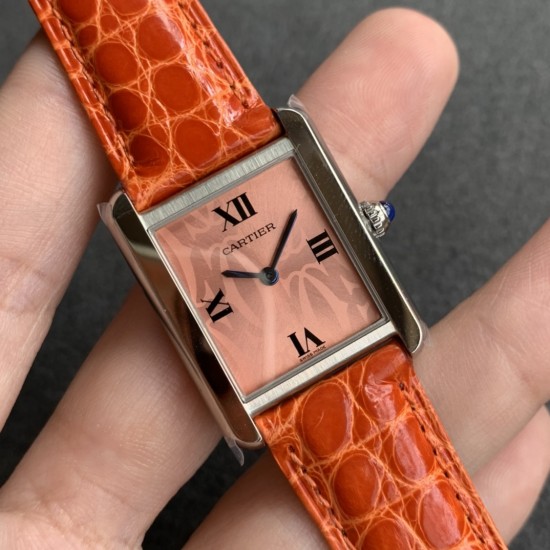 Cartier-Tank Must Small Pink Patterned dial On Brown Leather Strap K11F Quartz