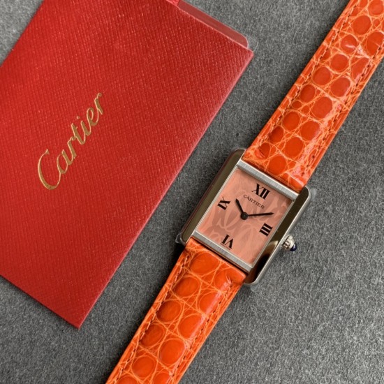 Cartier-Tank Must Small Pink Patterned dial On Brown Leather Strap K11F Quartz
