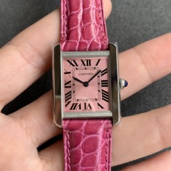 Cartier-Tank Must Small Pink dial On Brown Purple Strap K11F Quartz