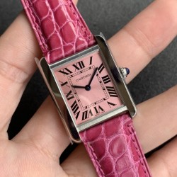 Cartier-Tank Must Small Pink dial On Brown Purple Strap K11F Quartz