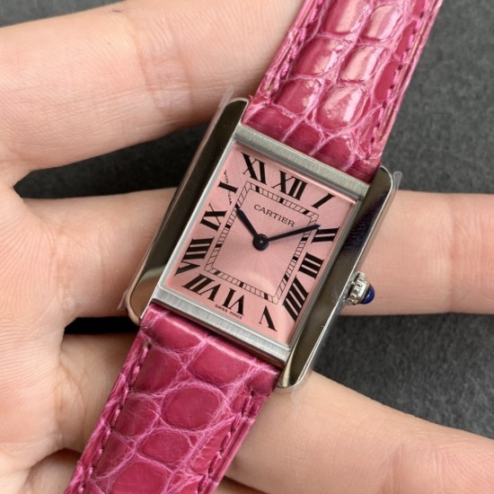 Cartier-Tank Must Small Pink dial On Brown Purple Strap K11F Quartz