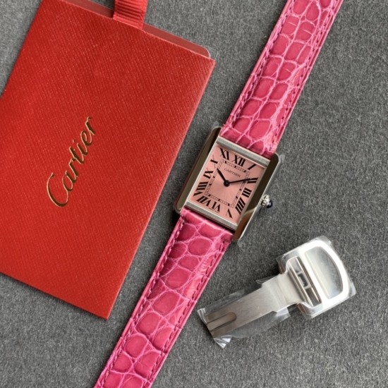 Cartier-Tank Must Small Pink dial On Brown Purple Strap K11F Quartz