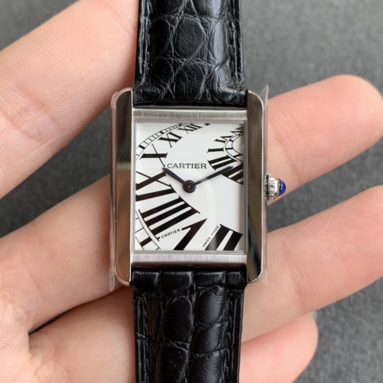Cartier-Tank Must Small White dial On Black Leather Strap K11F Quartz