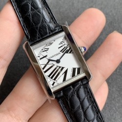 Cartier-Tank Must Small White dial On Black Leather Strap K11F Quartz