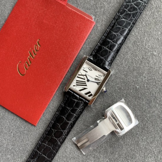 Cartier-Tank Must Small White dial On Black Leather Strap K11F Quartz