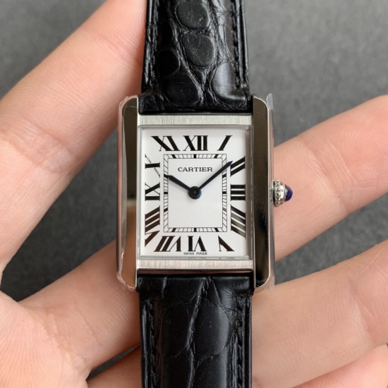 Cartier-Tank Must Small White dial On Black Leather Strap K11F Quartz