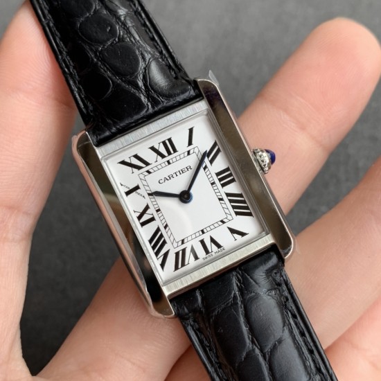 Cartier-Tank Must Small White dial On Black Leather Strap K11F Quartz