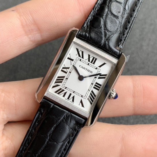 Cartier-Tank Must Small White dial On Black Leather Strap K11F Quartz