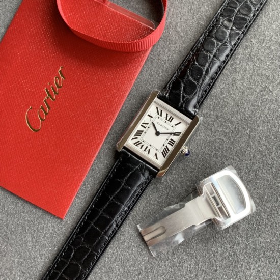 Cartier-Tank Must Small White dial On Black Leather Strap K11F Quartz
