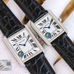 Cartier-Tank Must Dia Black 24mm/27mm SS/LE White Dial 3WF Quartz