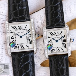 Cartier-Tank Must Dia Black 24mm/27mm SS/LE White Dial 3WF Quartz