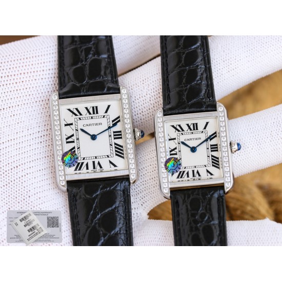 Cartier-Tank Must Dia Black 24mm/27mm SS/LE White Dial 3WF Quartz