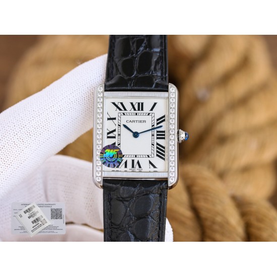 Cartier-Tank Must Dia Black 24mm/27mm SS/LE White Dial 3WF Quartz