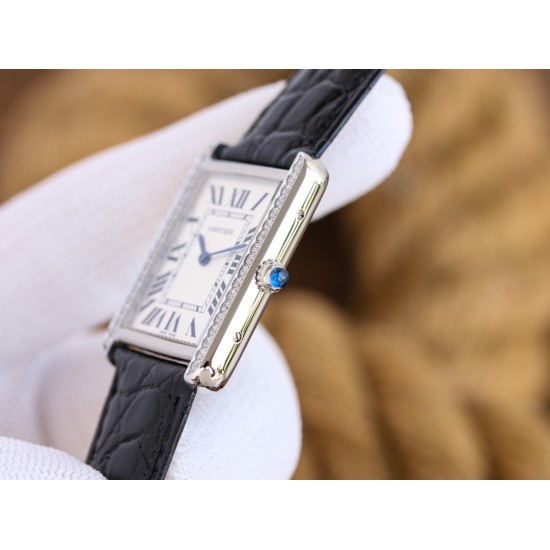 Cartier-Tank Must Dia Black 24mm/27mm SS/LE White Dial 3WF Quartz