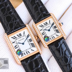 Cartier-Tank Must Dia Black 24mm/27mm RG/LE White Dial 3WF Quartz