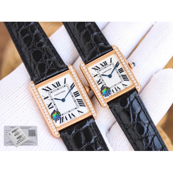 Cartier-Tank Must Dia Black 24mm/27mm RG/LE White Dial 3WF Quartz