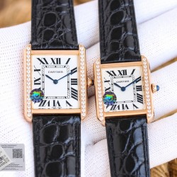 Cartier-Tank Must Dia Black 24mm/27mm RG/LE White Dial 3WF Quartz