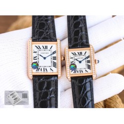 Cartier-Tank Must Dia Black 24mm/27mm RG/LE White Dial 3WF Quartz