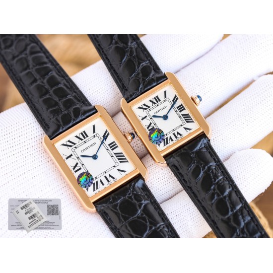 Cartier-Tank Must Dia Black 24mm/27mm RG/LE White Dial 3WF Quartz