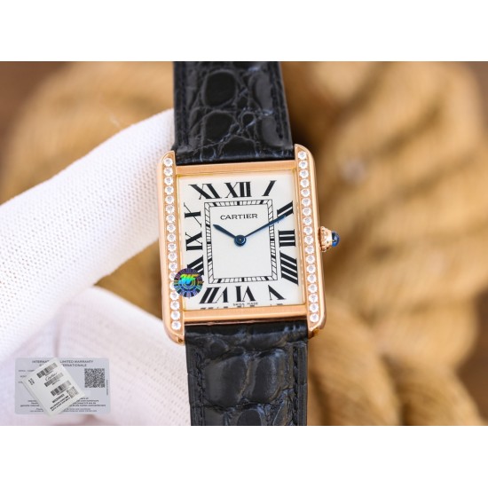 Cartier-Tank Must Dia Black 24mm/27mm RG/LE White Dial 3WF Quartz