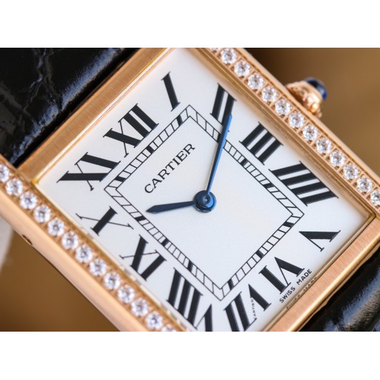 Cartier-Tank Must Dia Black 24mm/27mm RG/LE White Dial 3WF Quartz