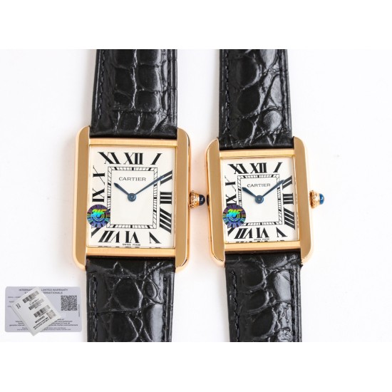 Cartier-Tank Must Black 24mm/27mm RG/LE White Dial 3WF Quartz