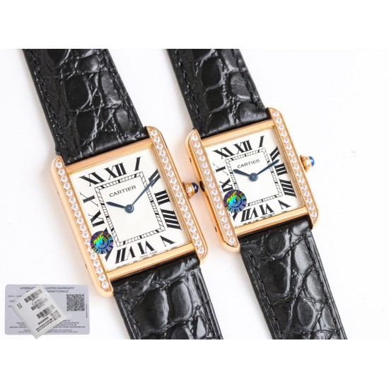 Cartier-Tank Must Black 24mm/27mm RG/LE White Dial 3WF Quartz