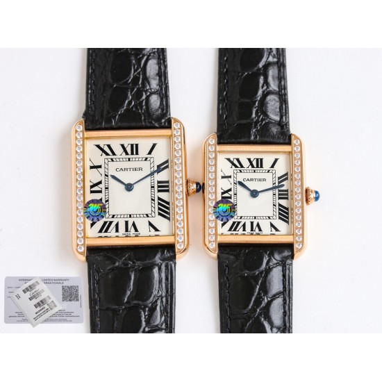 Cartier-Tank Must Black 24mm/27mm RG/LE White Dial 3WF Quartz