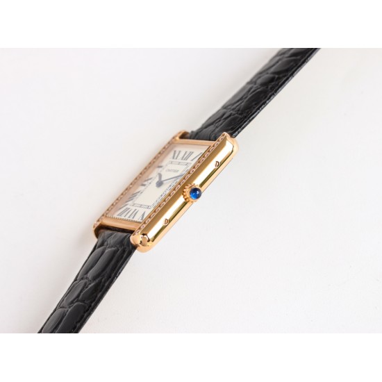 Cartier-Tank Must Black 24mm/27mm RG/LE White Dial 3WF Quartz