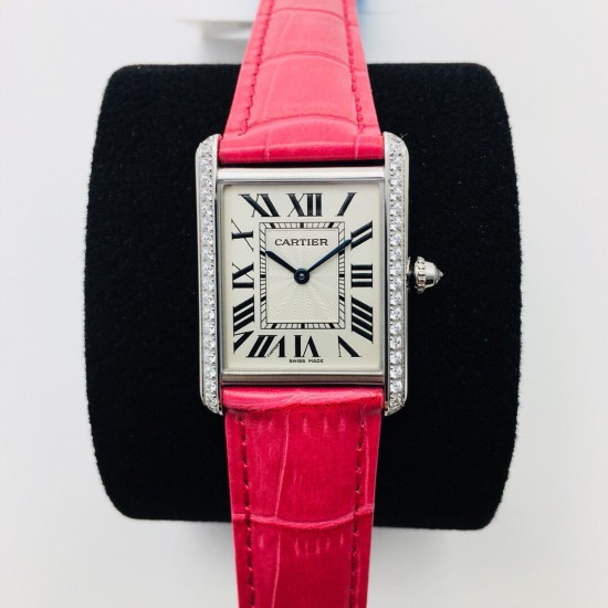 Cartier-Tank Louis 22mm/25.5mm Red Dia SS/LE White Dial VSF Quartz