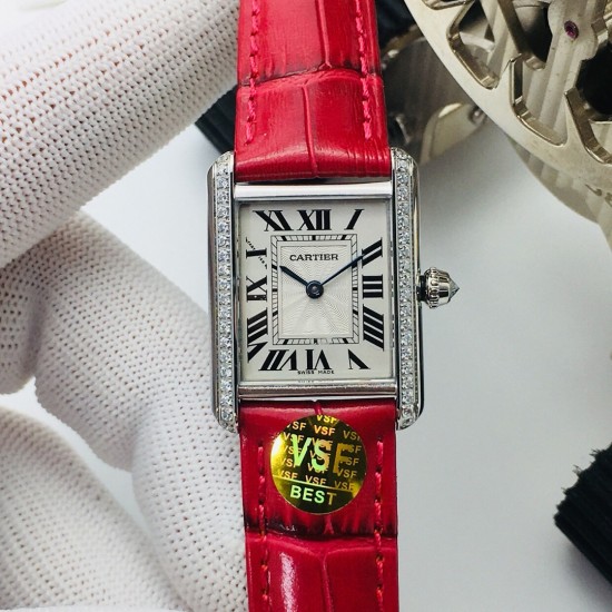 Cartier-Tank Louis 22mm Red Dia SS/LE White Dial VSF Quartz