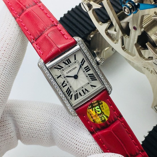 Cartier-Tank Louis 22mm Red Dia SS/LE White Dial VSF Quartz