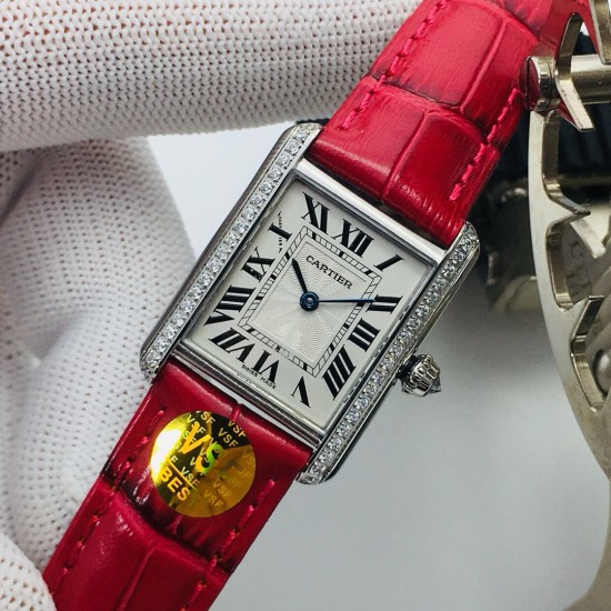 Cartier-Tank Louis 22mm Red Dia SS/LE White Dial VSF Quartz