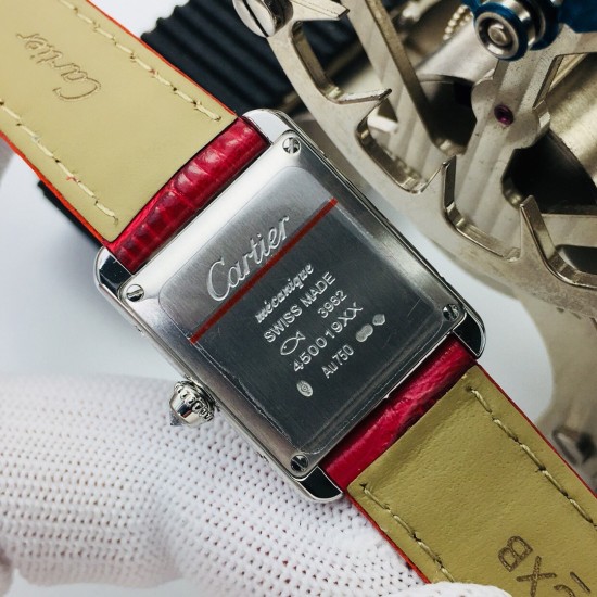 Cartier-Tank Louis 22mm Red Dia SS/LE White Dial VSF Quartz