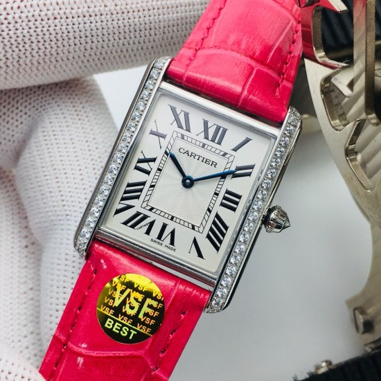 Cartier-Tank Louis 25.5mm Red Dia SS/LE White Dial VSF Quartz