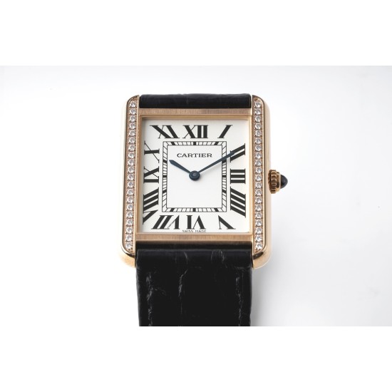 Cartier-Tank Solo Dia 27.4mm RG/LE White Dial AF Quartz