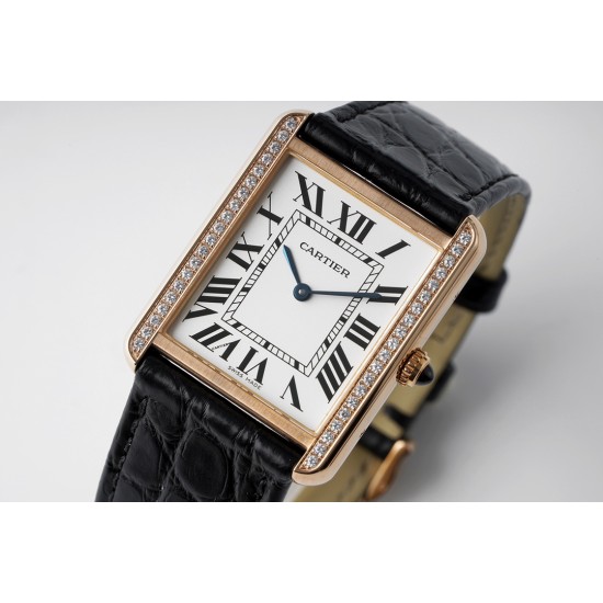 Cartier-Tank Solo Dia 27.4mm RG/LE White Dial AF Quartz
