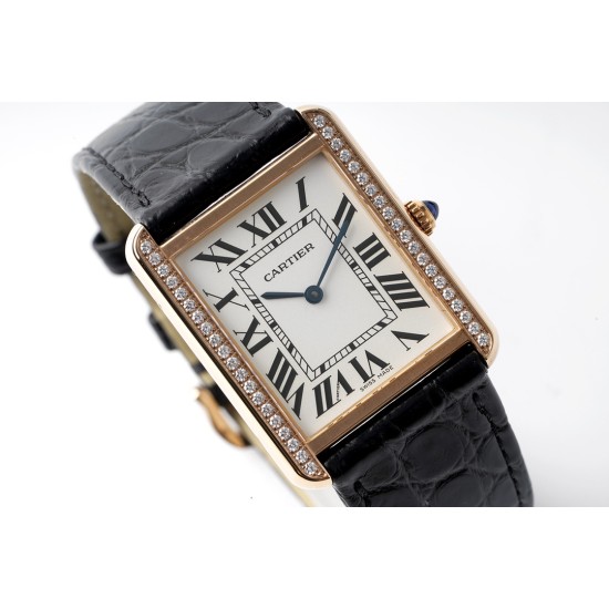 Cartier-Tank Solo Dia 27.4mm RG/LE White Dial AF Quartz