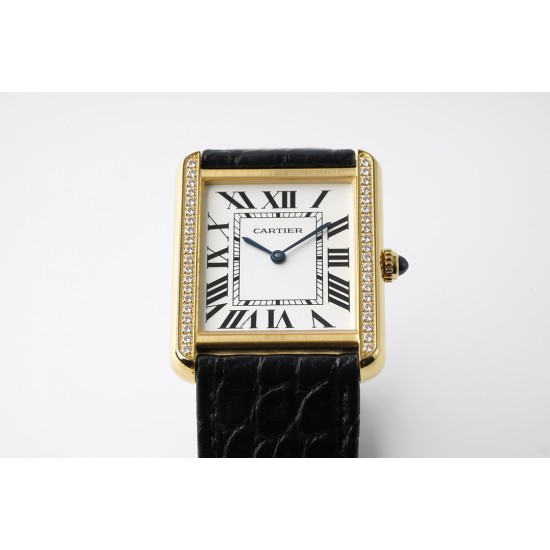 Cartier-Tank Solo 27.4mm Dia YG/LE White Dial AF Quartz