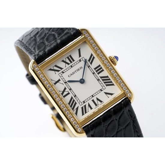 Cartier-Tank Solo 27.4mm Dia YG/LE White Dial AF Quartz